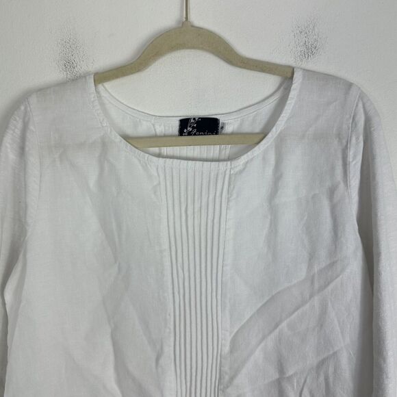 Fenini Women's White Linen Top‎ Tunic Size Small Lagenlook Pullover Pockets USA - Picture 7 of 9